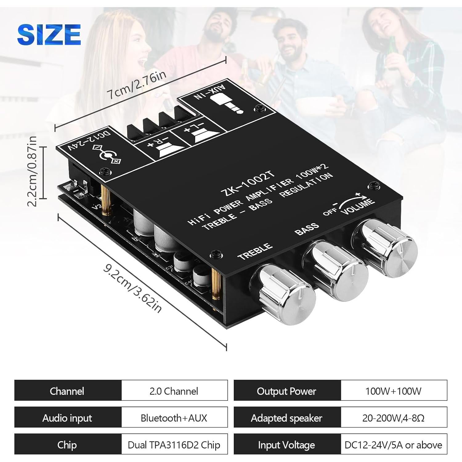 Amplificador Bluetooth 5.0 ZK-1002T 2x100W TPA3116D2 HiFi