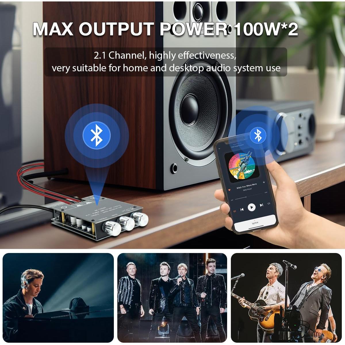 Amplificador Bluetooth 100W Hosyond ZK-1002T 2.0 con Control de Graves y Agudos