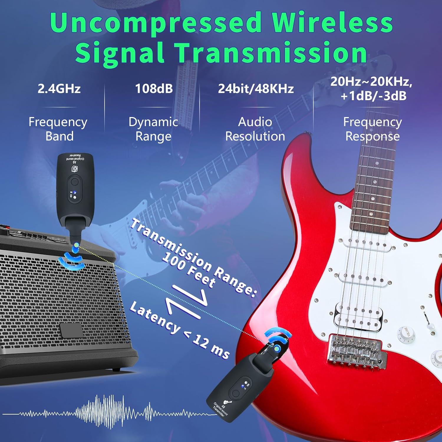 Sistema Inalámbrico de Guitarra WENTELMUSIC A9 2.4GHz Recargable