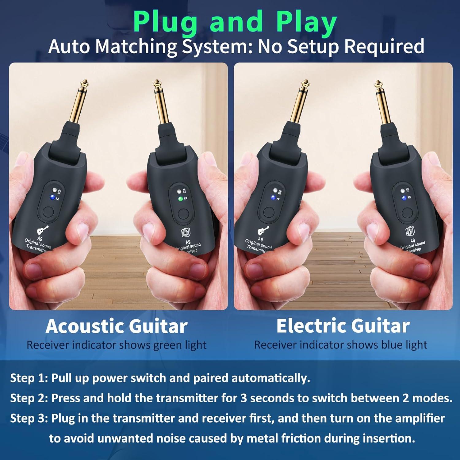 Sistema Inalámbrico de Guitarra WENTELMUSIC A9 2.4GHz Recargable