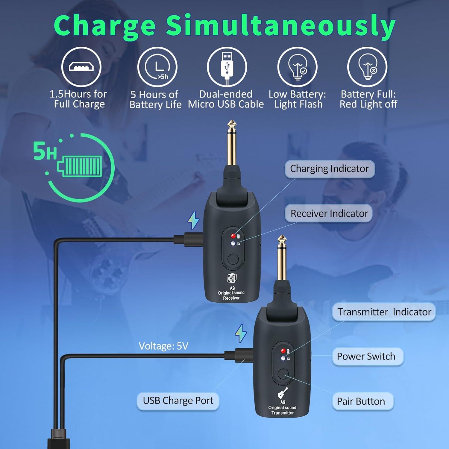 Sistema Inalámbrico de Guitarra WENTELMUSIC A9 2.4GHz Recargable