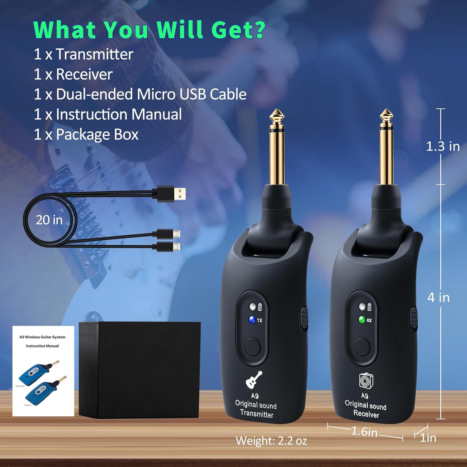 Sistema Inalámbrico de Guitarra WENTELMUSIC A9 2.4GHz Recargable