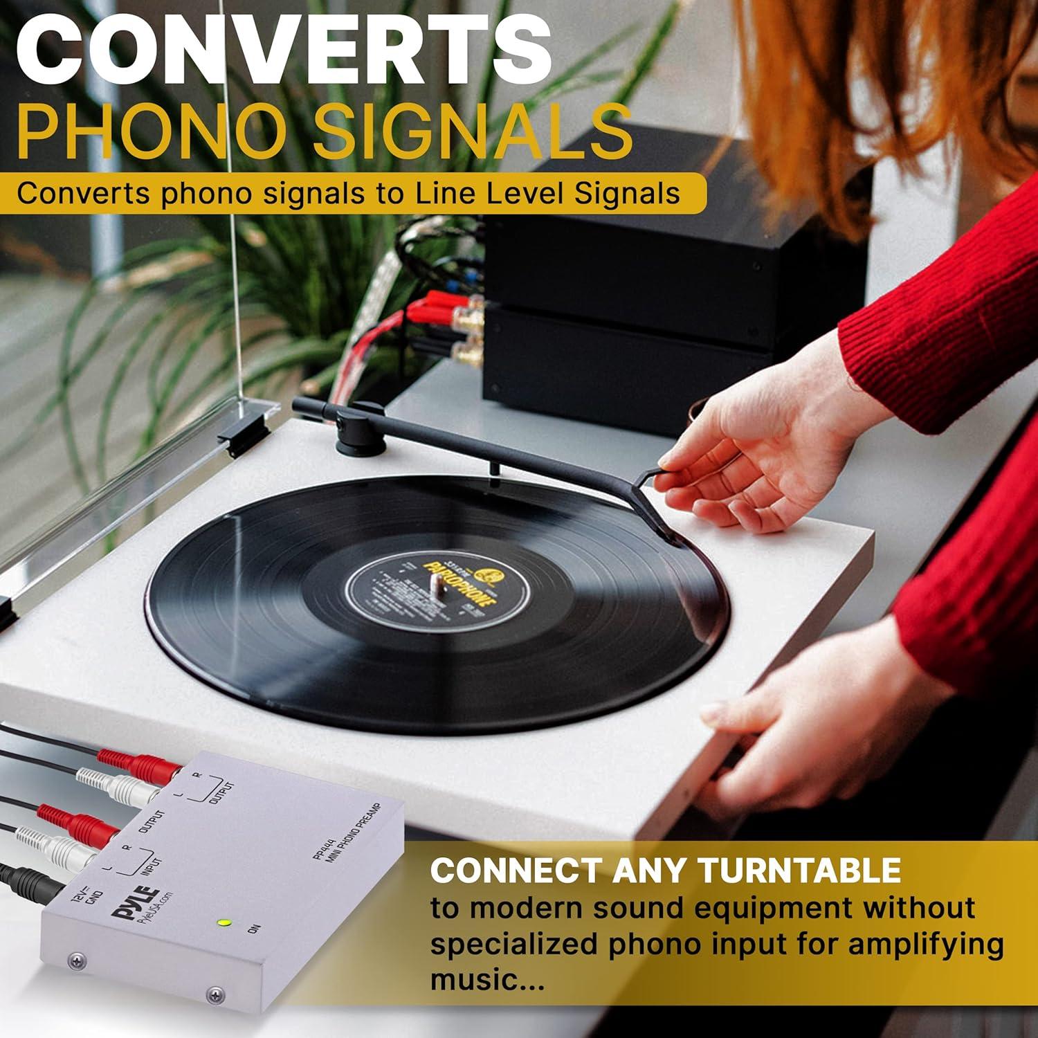 Preamplificador de Fono Pyle PP444 - RCA, Bajo Ruido, 12V