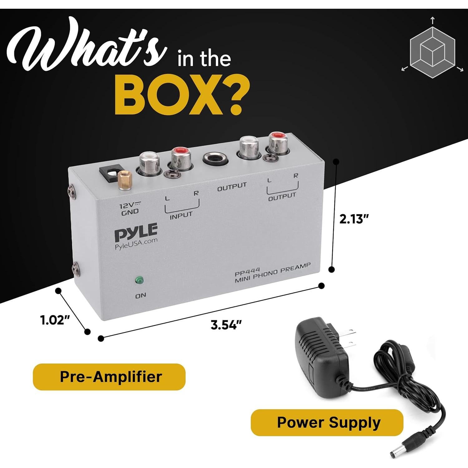 Preamplificador de Fono Pyle PP444 - RCA, Bajo Ruido, 12V