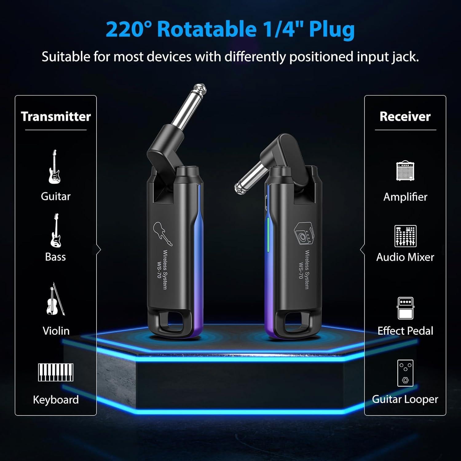 Sistema Inalámbrico de Guitarra LEKATO UHF Recargable Azul