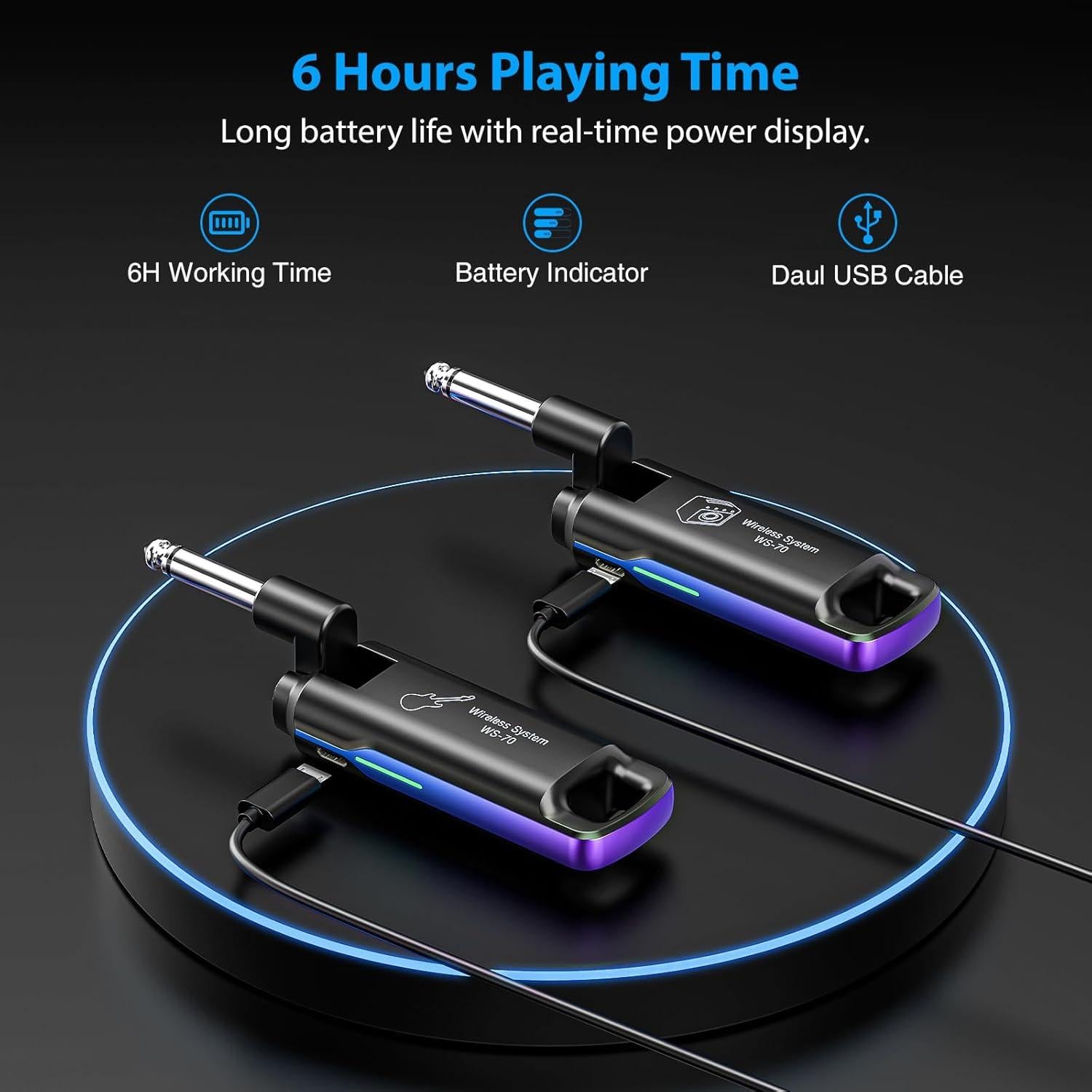 Sistema Inalámbrico de Guitarra LEKATO UHF Recargable Azul