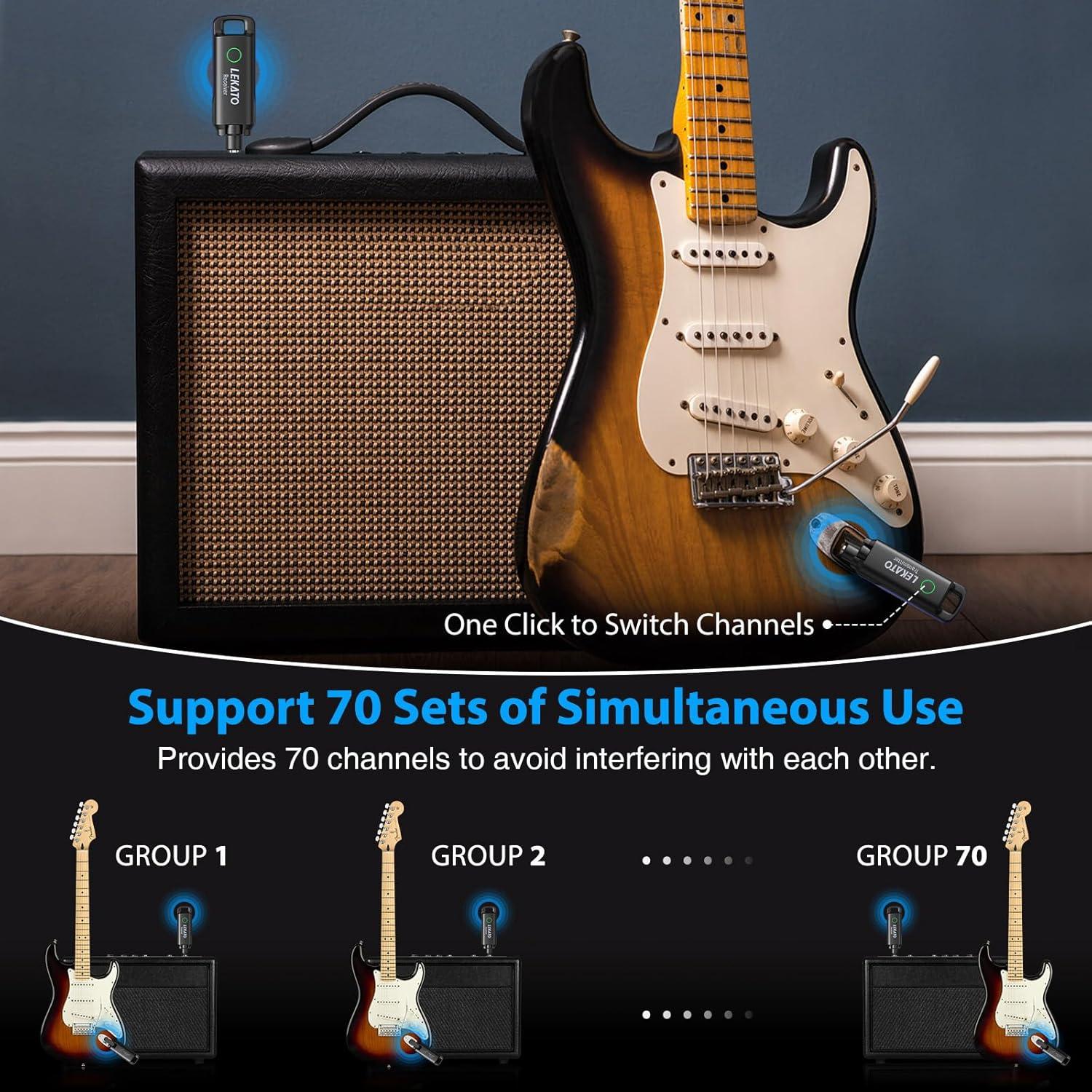 Sistema Inalámbrico de Guitarra LEKATO UHF Recargable Azul