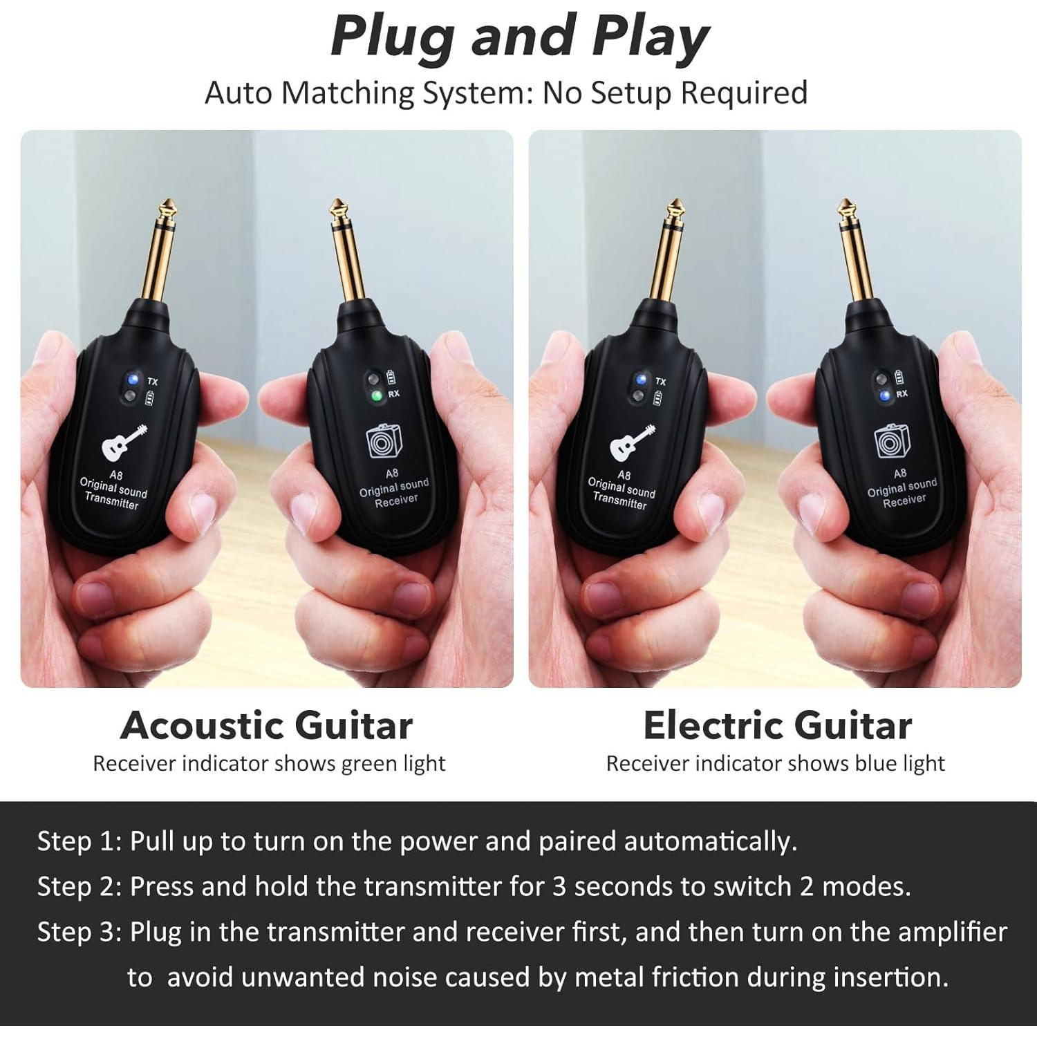 Sistema Inalámbrico WENTELMUSIC A8-2 para Guitarra Eléctrica