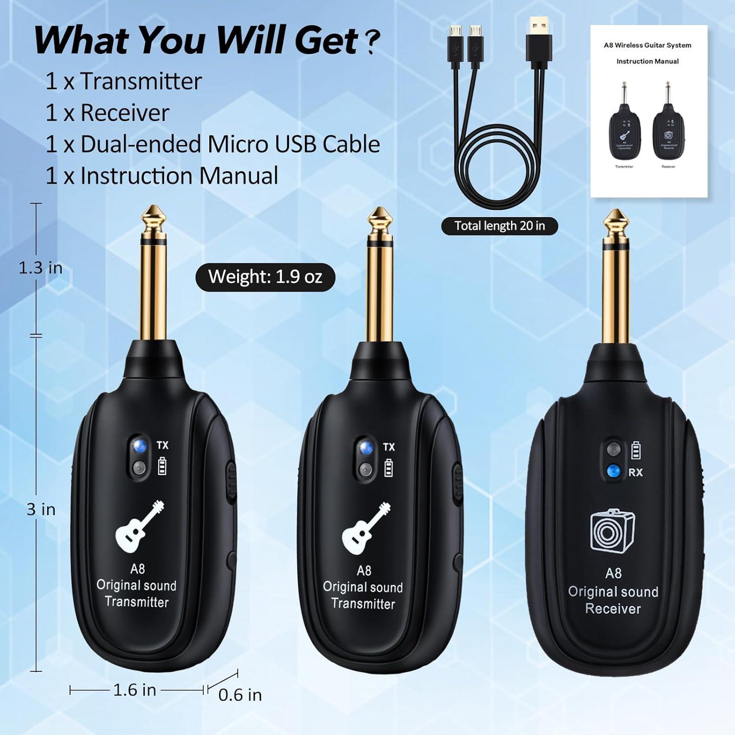 Sistema Inalámbrico WENTELMUSIC A8-2 para Guitarra Eléctrica