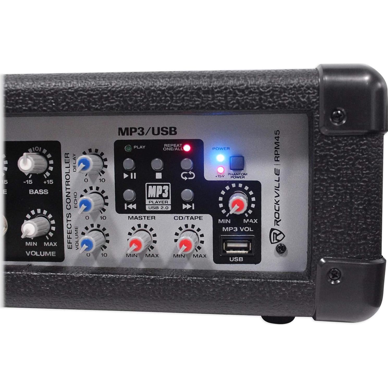 Amplificador Mezclador Rockville RPM45 1800W 4 Canales USB