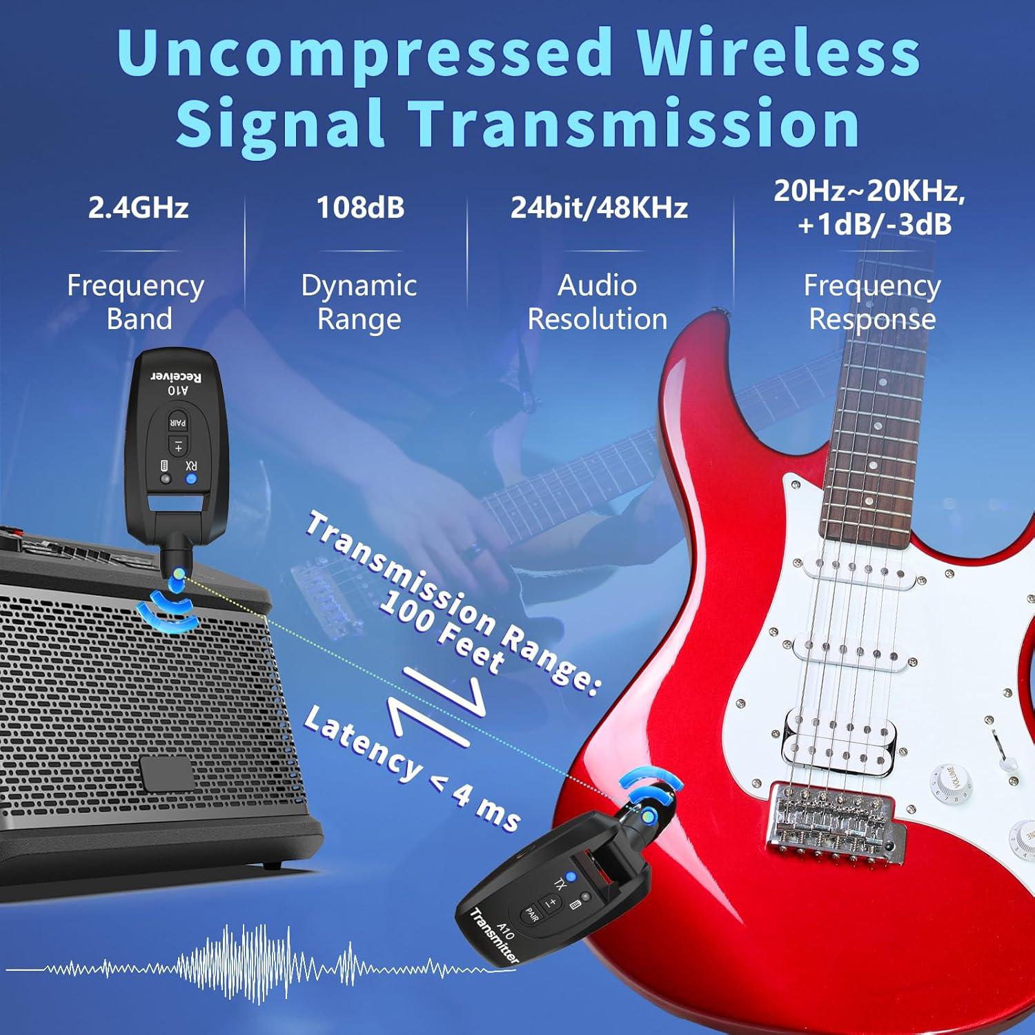 Sistema Inalámbrico de Guitarra WENTELMUSIC A10 24-bit 48KHz