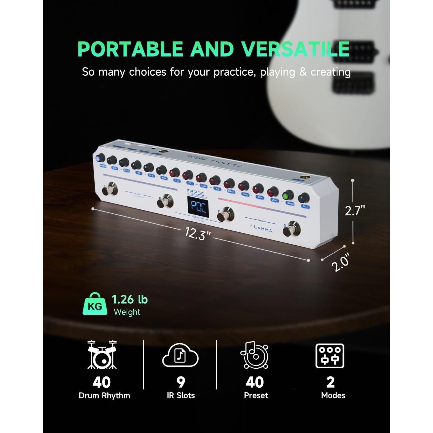 Pedal de Efectos para Bajo FLAMMA FB200 con 40 Presets
