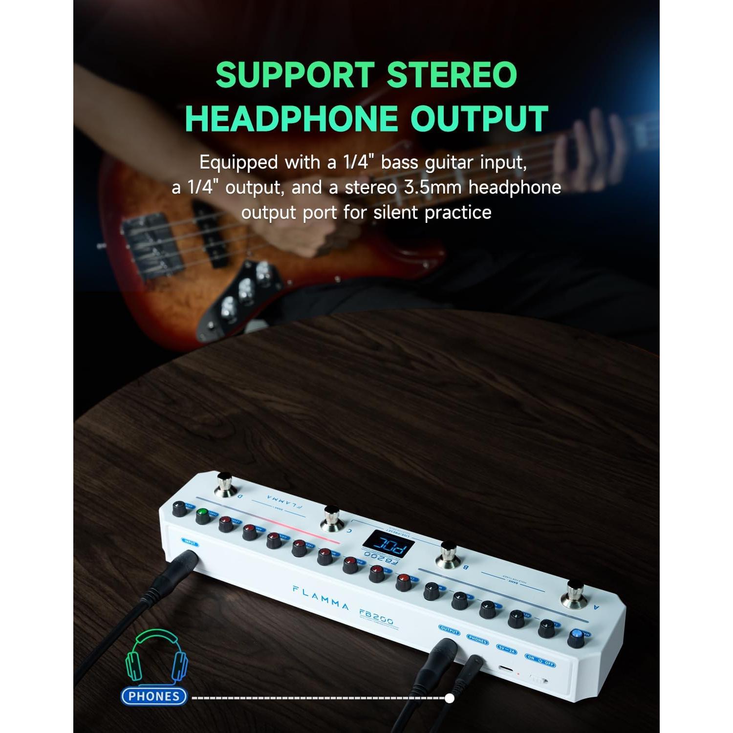 Pedal de Efectos para Bajo FLAMMA FB200 con 40 Presets