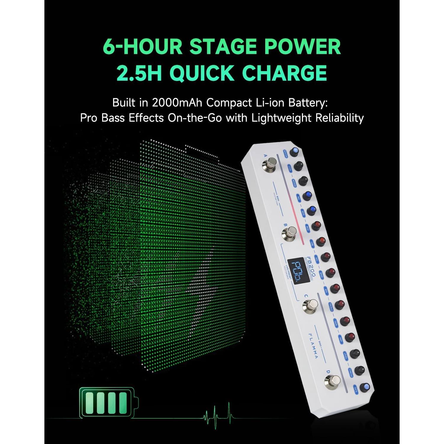 Pedal de Efectos para Bajo FLAMMA FB200 con 40 Presets