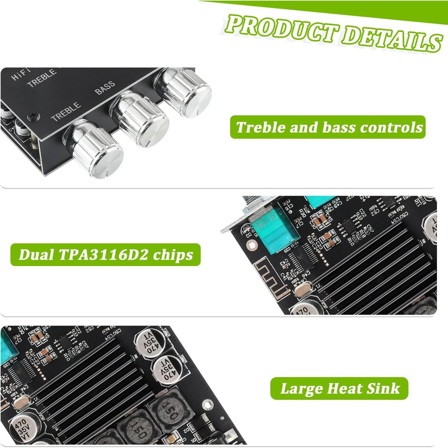 Amplificador Bluetooth EPLZON ZK-1002T 200W 2.0 con Control de Agudos y Graves