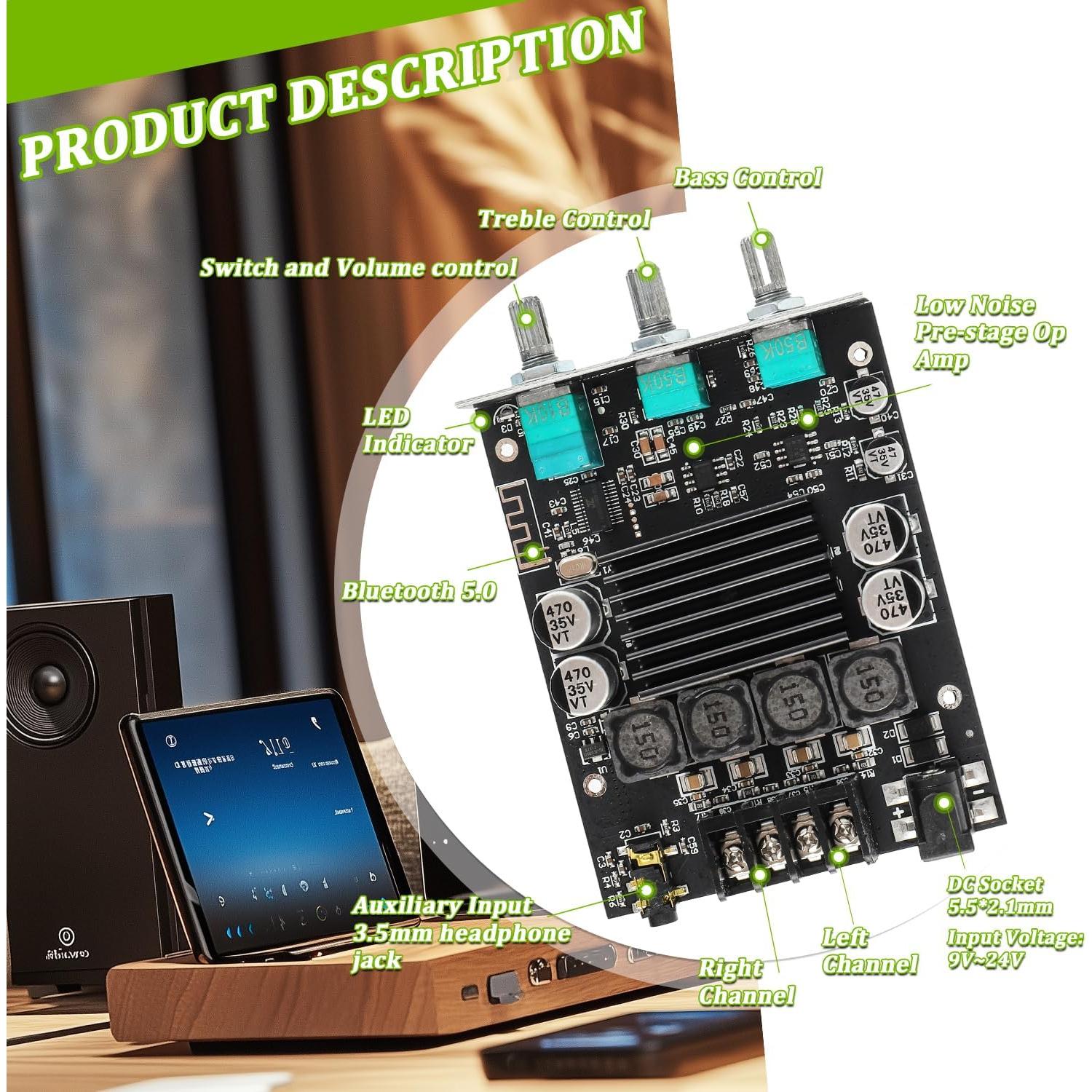 Amplificador Bluetooth EPLZON ZK-1002T 200W 2.0 con Control de Agudos y Graves