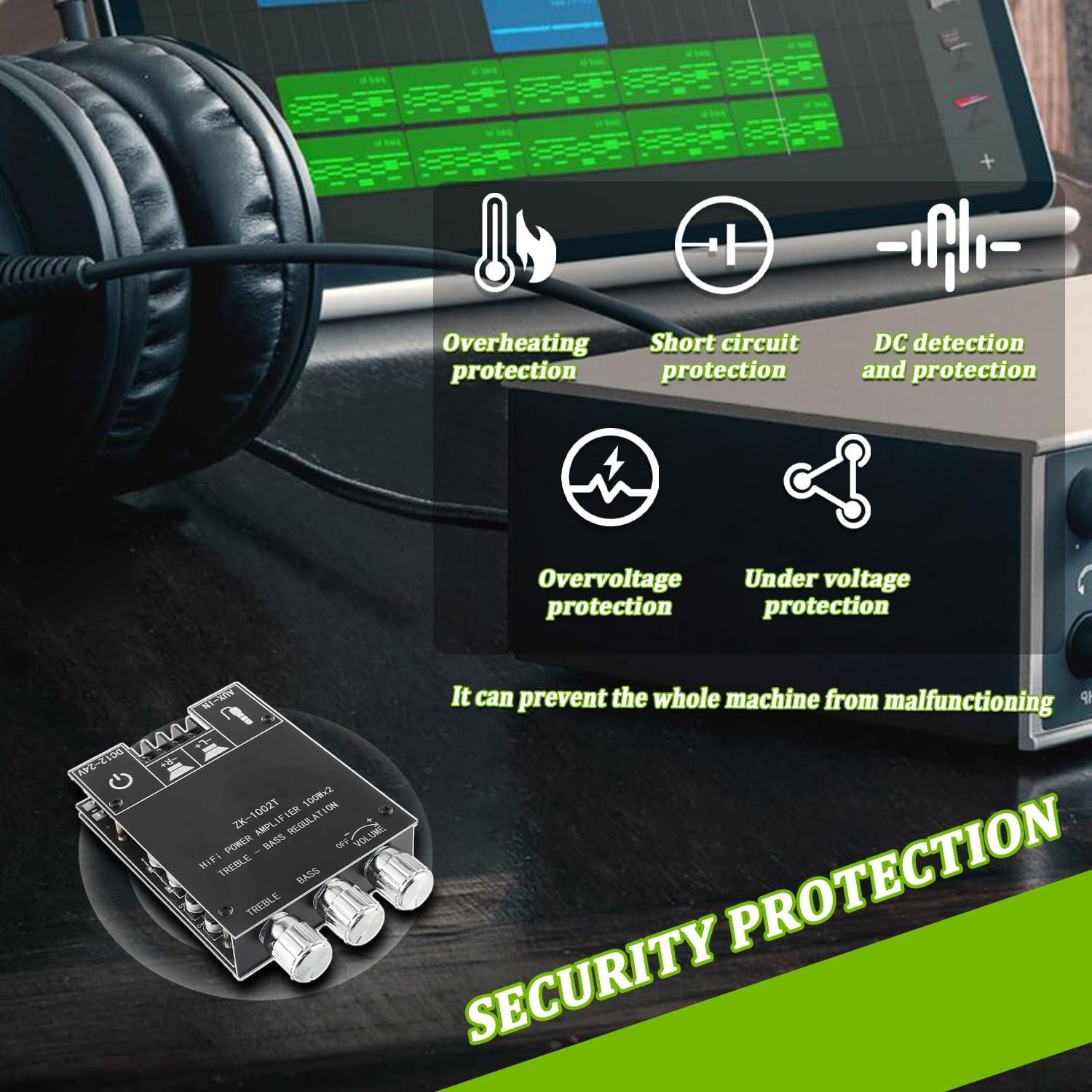 Amplificador Bluetooth EPLZON ZK-1002T 200W 2.0 con Control de Agudos y Graves