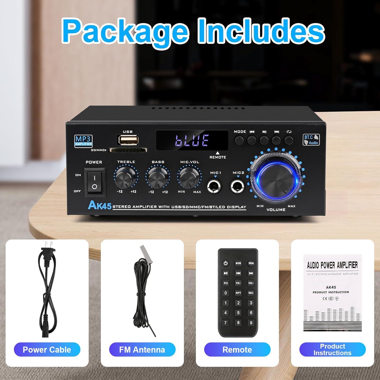 Amplificador Estéreo Bluetooth 5.0 AK45 400W 2 Canales