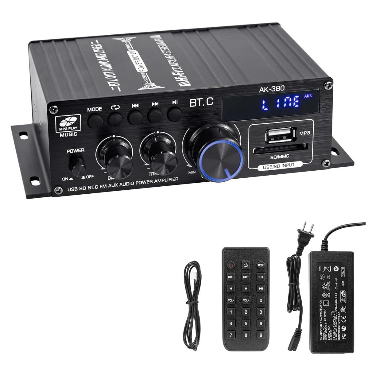 Amplificador de Audio HiFi 400W 2.0 Canal Bluetooth 5.0 AK-380
