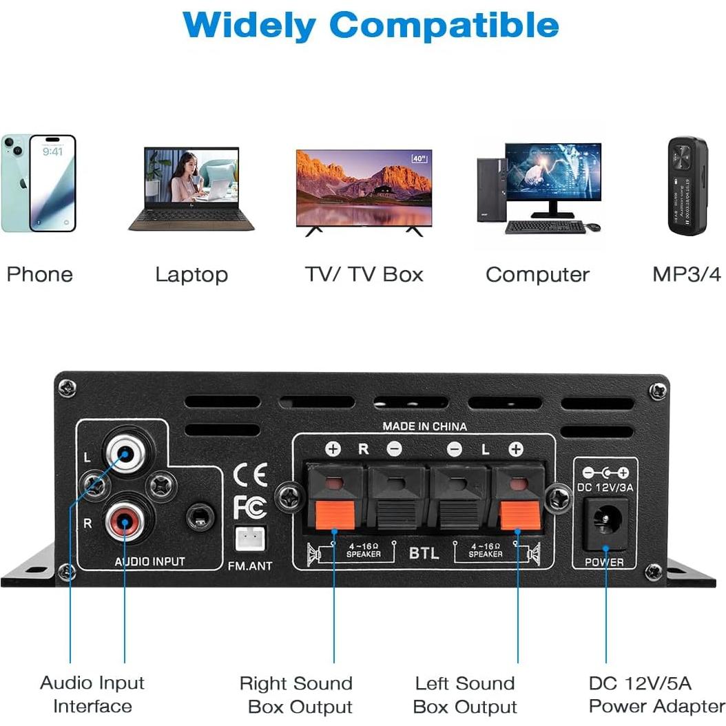 Amplificador de Audio HiFi 400W 2.0 Canal Bluetooth 5.0 AK-380