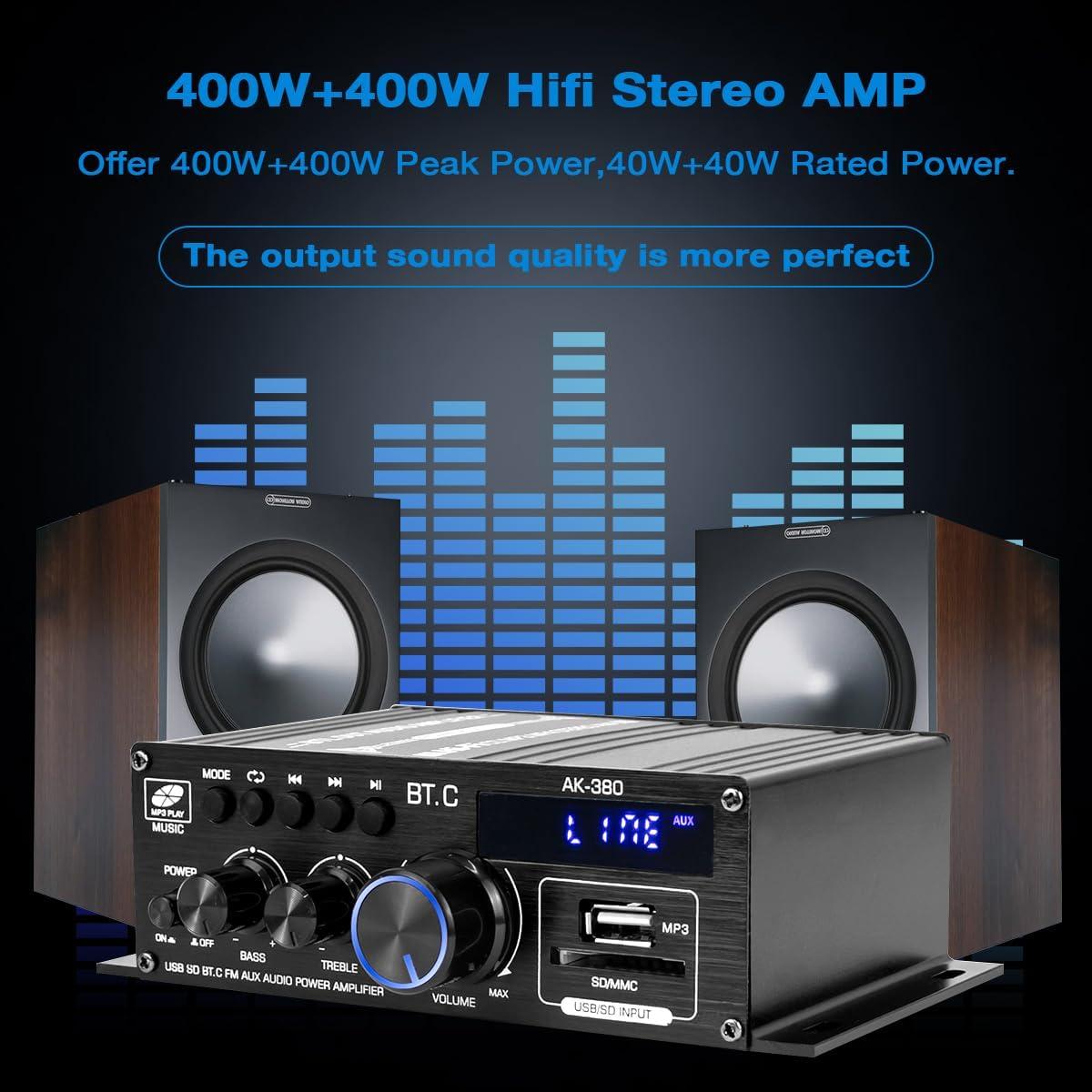 Amplificador de Audio HiFi 400W 2.0 Canal Bluetooth 5.0 AK-380