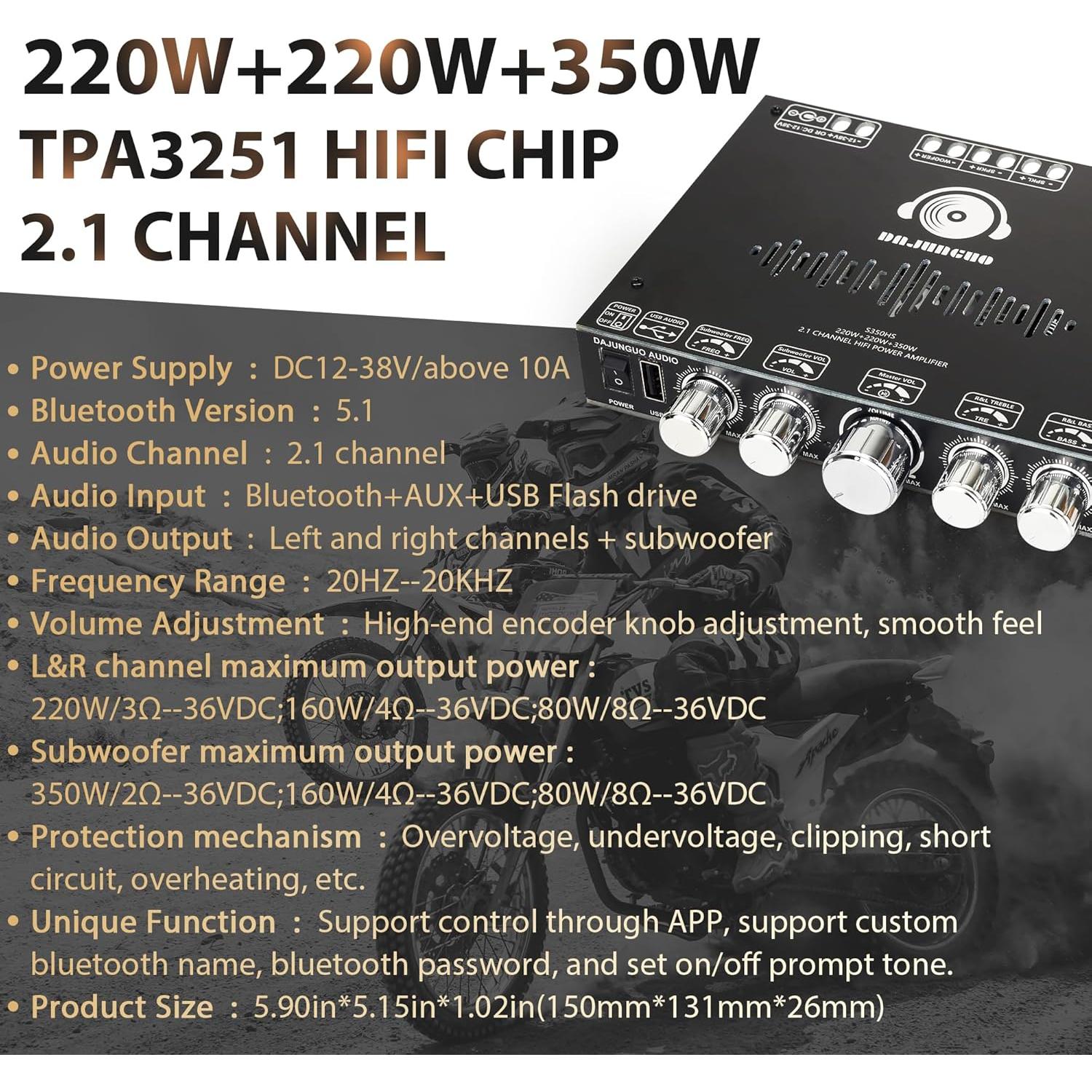 Amplificador de Potencia Bluetooth DAJUNGUO S350HS 2.1 220W+350W