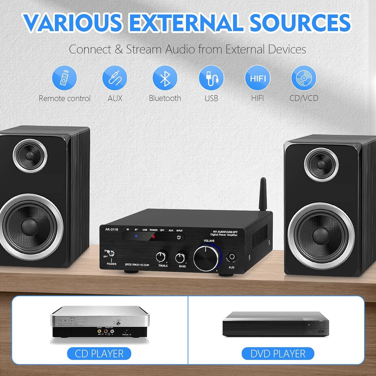 Amplificador de Audio Beffkkip AK3116 Bluetooth 5.0 100W x2