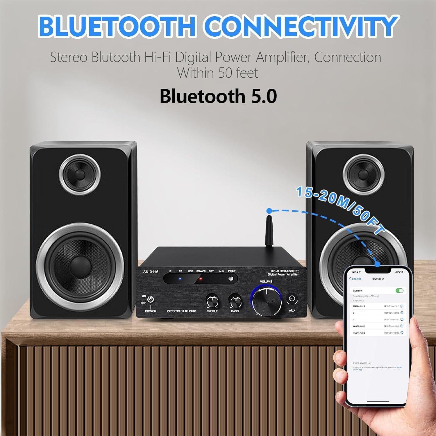 Amplificador de Audio Beffkkip AK3116 Bluetooth 5.0 100W x2