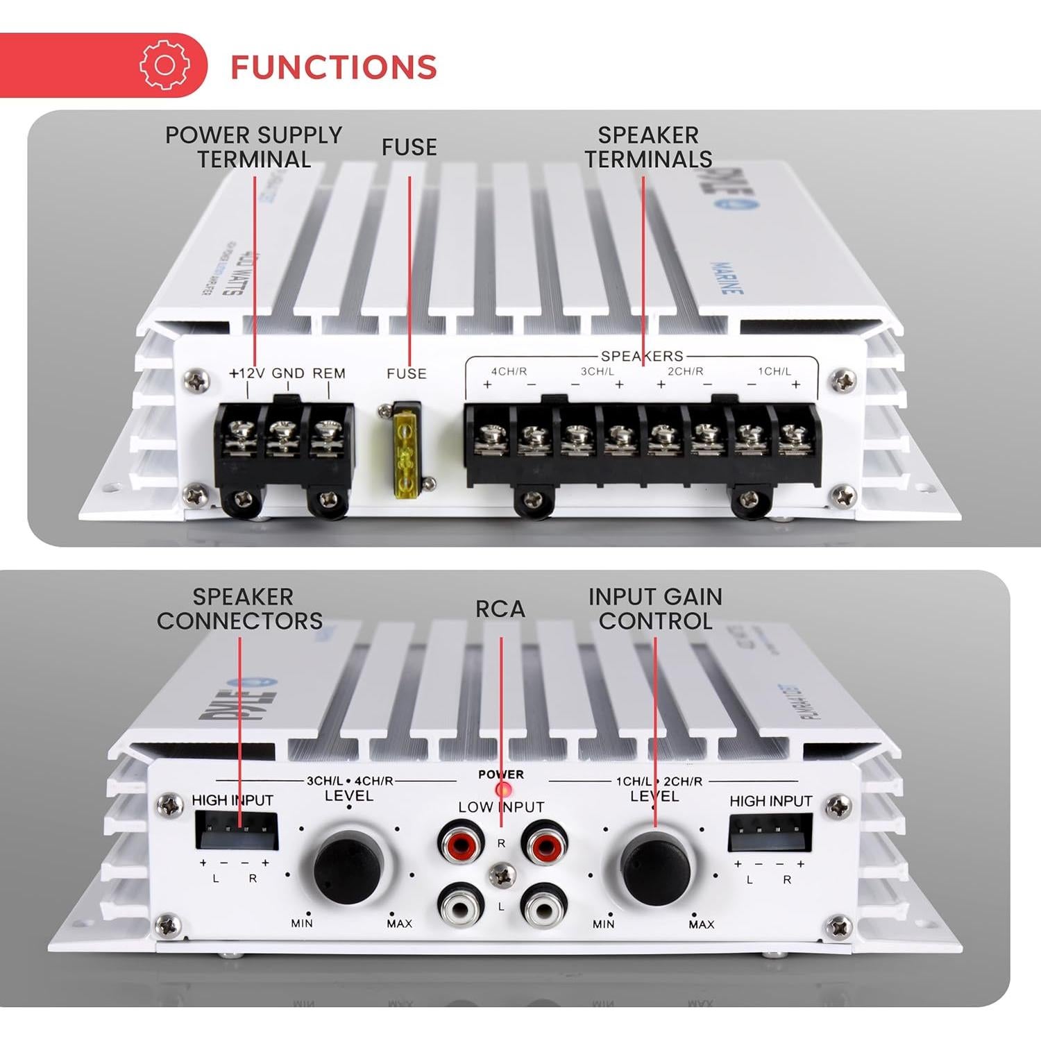 Amplificador Marino Bluetooth Pyle PLMRA410BT 400W 4 Canales