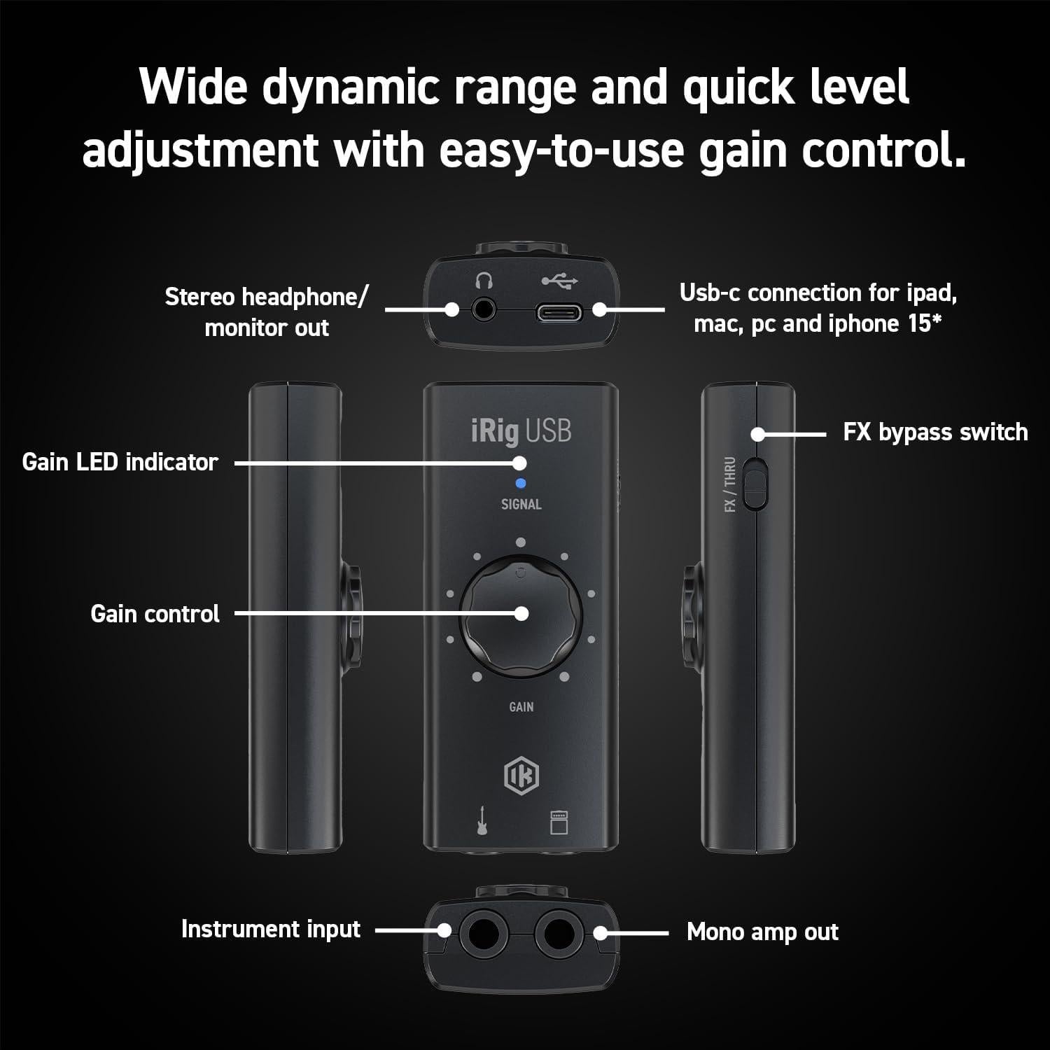 Interfaz de Audio para Guitarra IK Multimedia iRig USB 24 bits