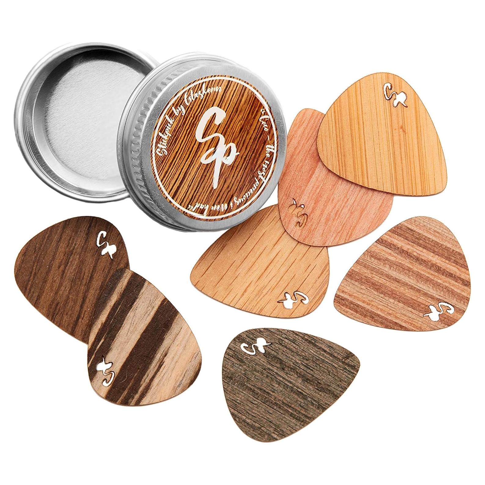 Stickpick | Set of 7 flexible guitar picks made of real wood | For electric, acoustic and bass guitars in various strengths | In aluminum can | Sustainably manufactured | Made in Germany