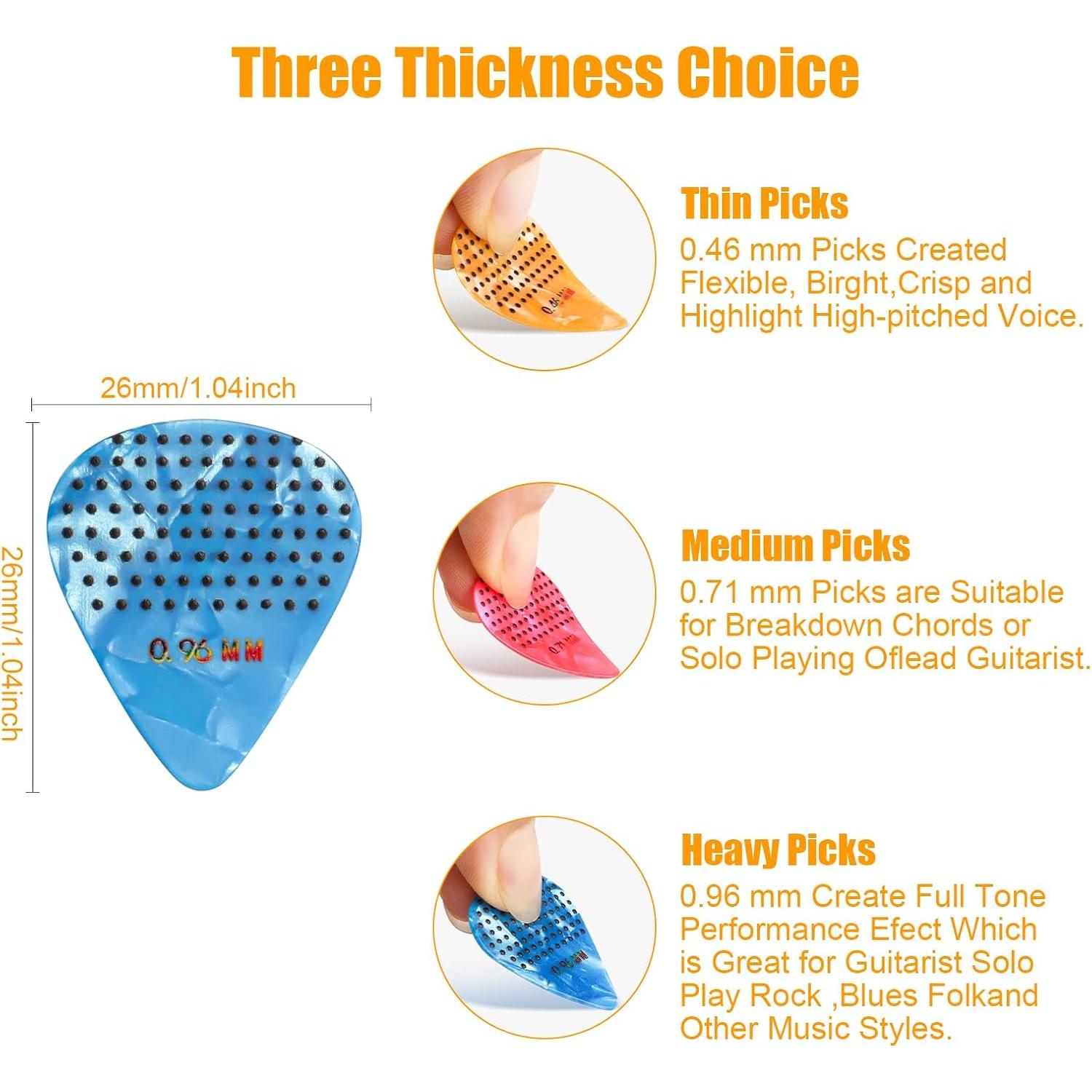 Paquete de 15 púas de guitarra antideslizantes Celuloide 0.46-0.96mm