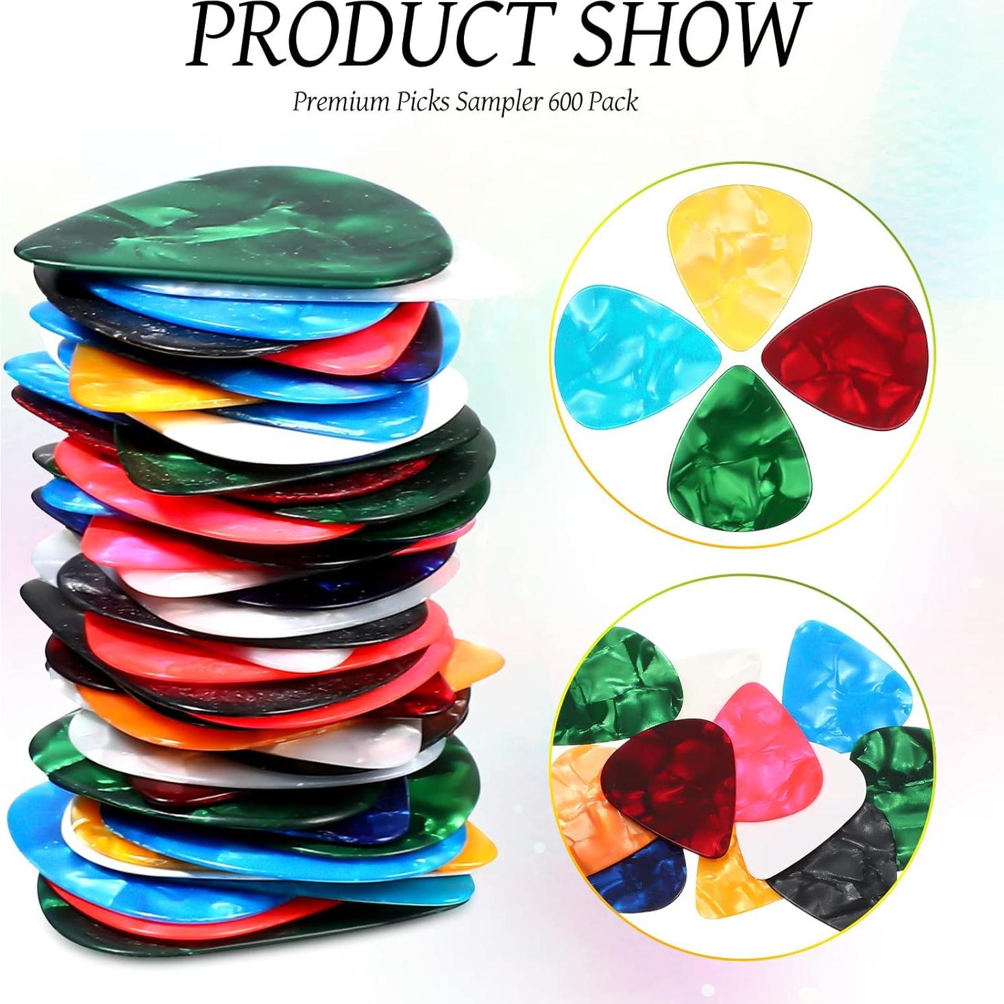 Púas de Guitarra Yeshone 600 Pcs Celuloide 0.46-0.96 mm