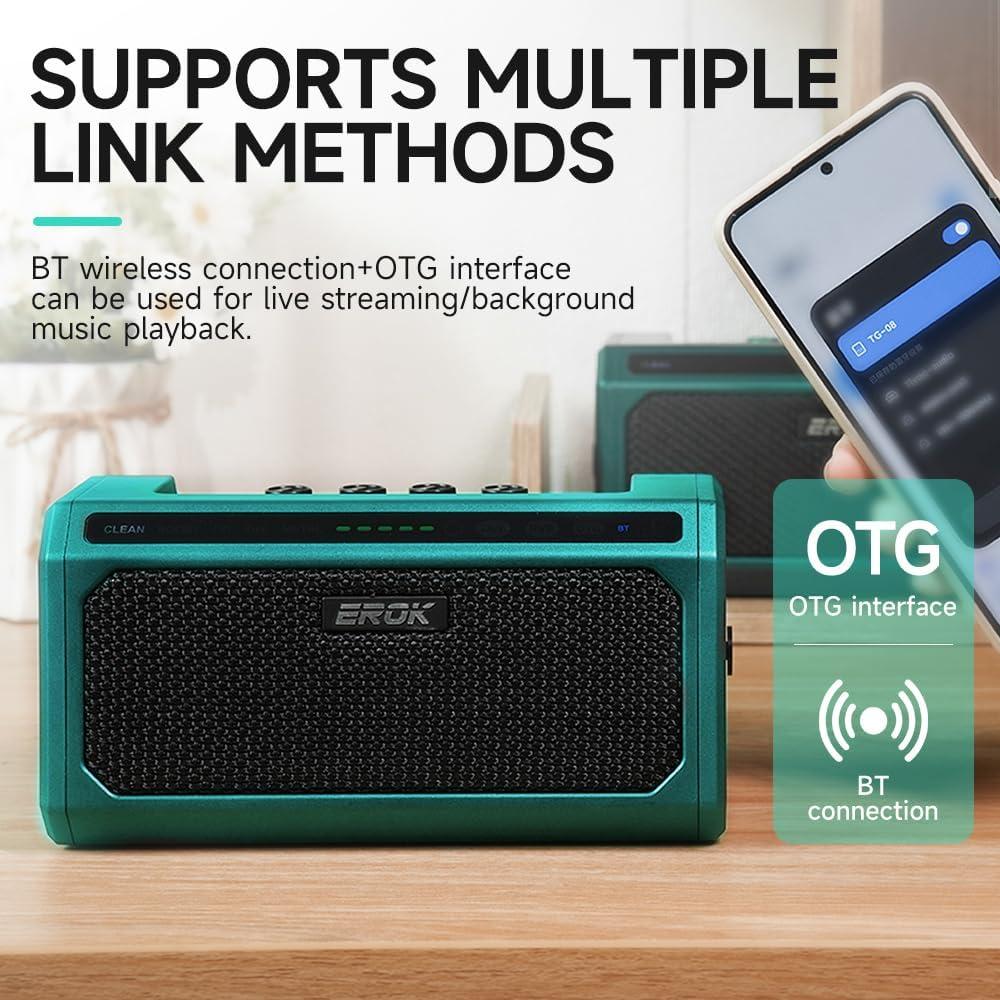 Amplificador Portátil EROK TG-08 Verde 10W con Bluetooth y Efectos
