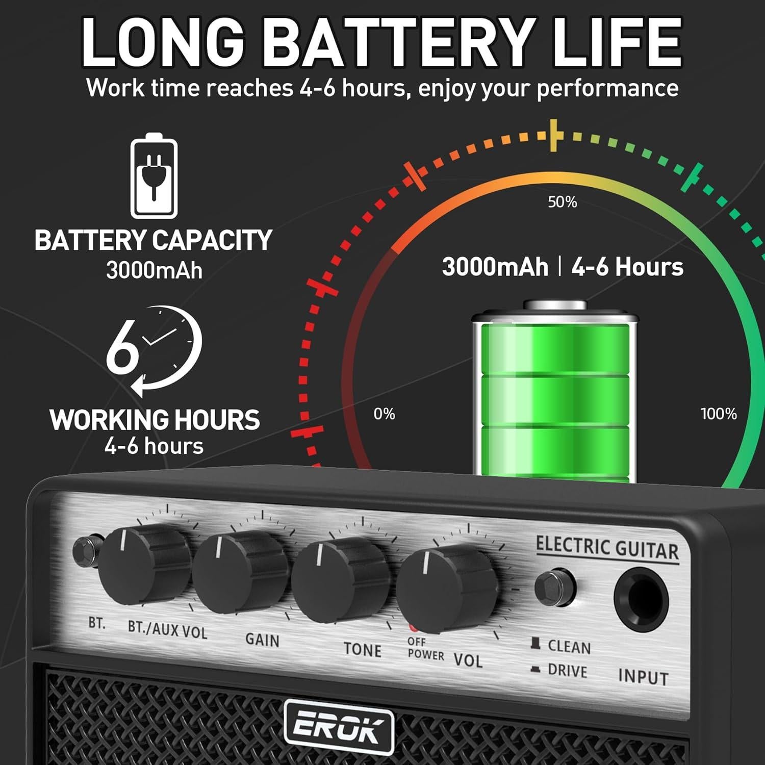 Amplificador Eléctrico Mini EROK EK-BA-10E 10W Portátil