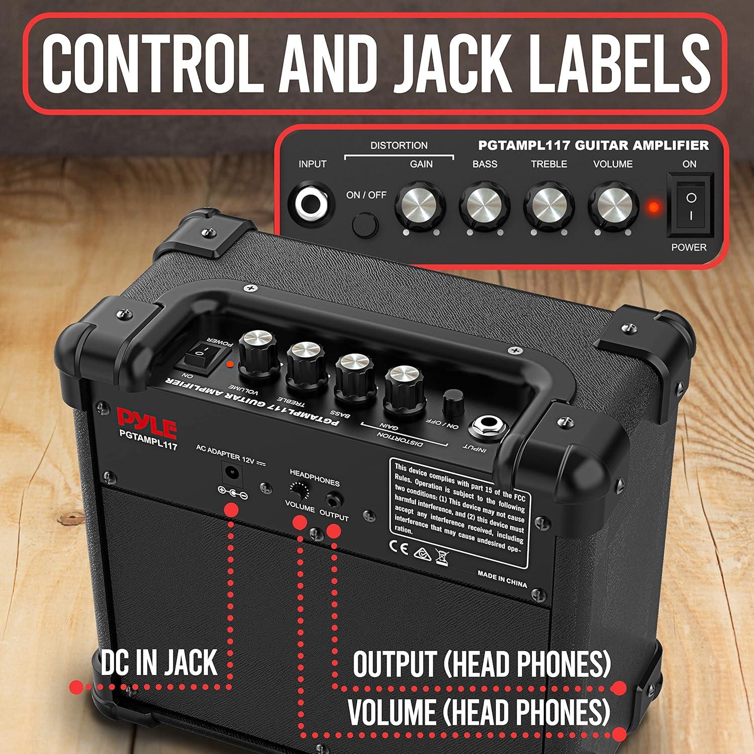 Amplificador de guitarra eléctrica Pyle 10W portátil con altavoz 5"