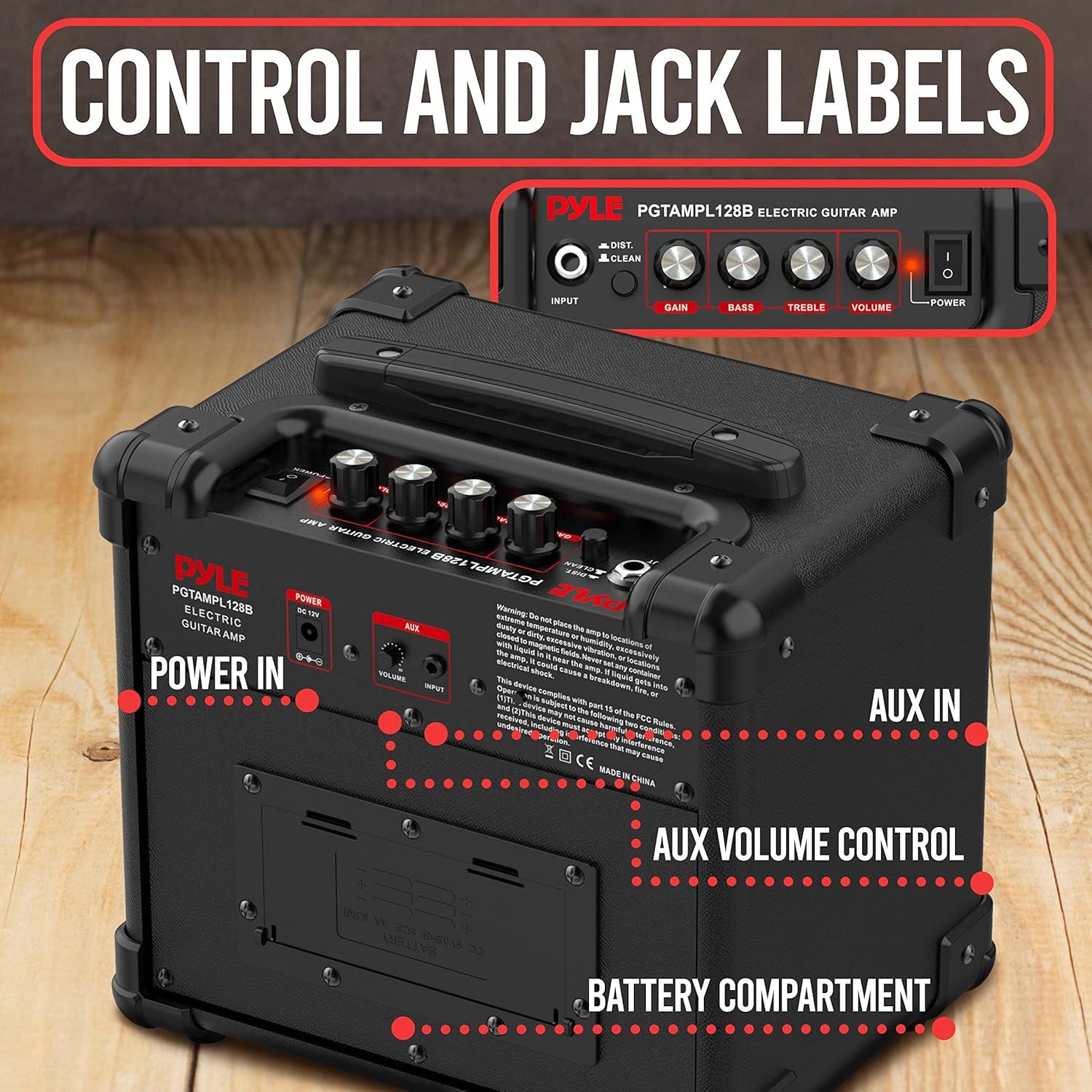 Amplificador de guitarra eléctrica portátil Pyle 10W con AUX