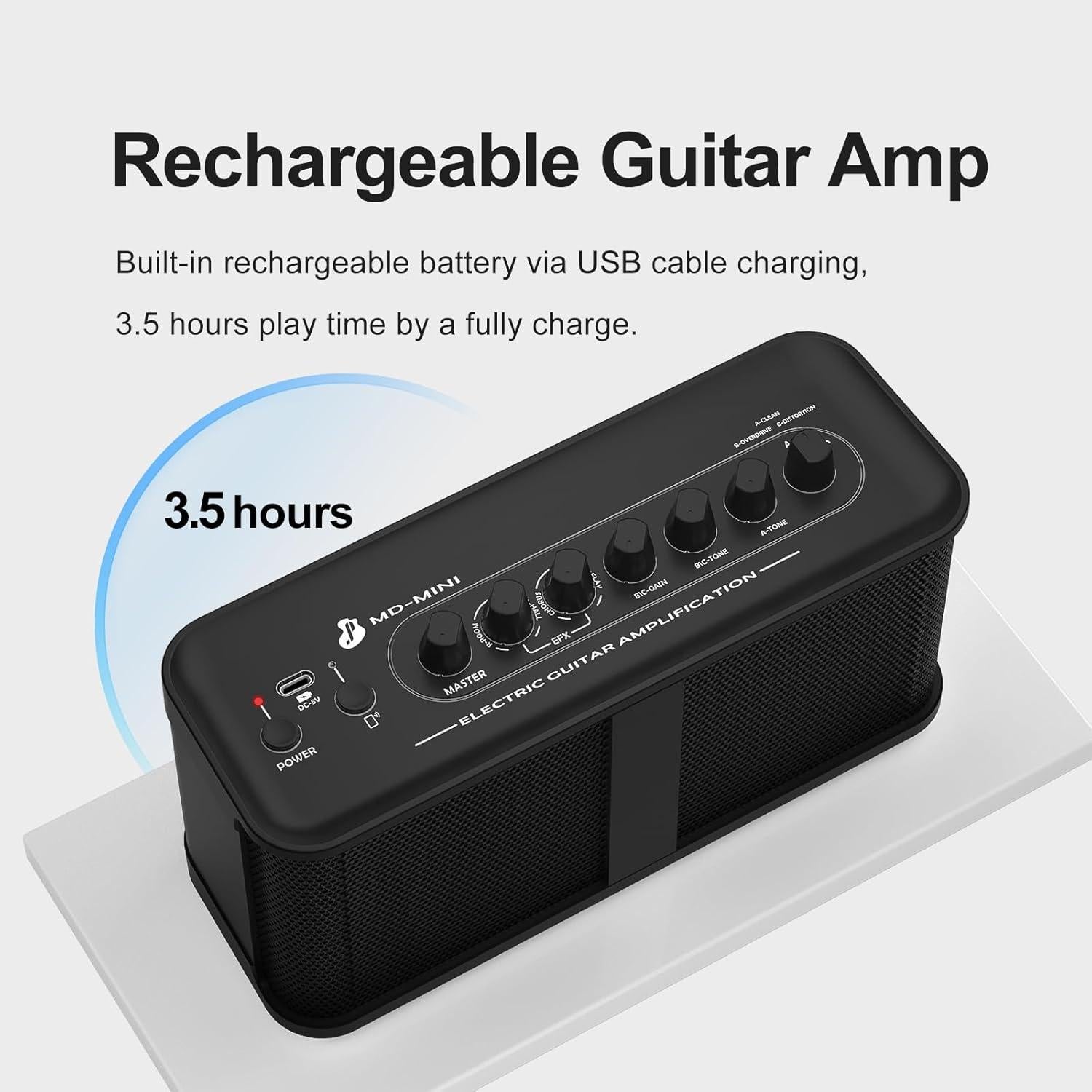 Amplificador de Guitarra Portátil MD-MINI 5W Inalámbrico Negro