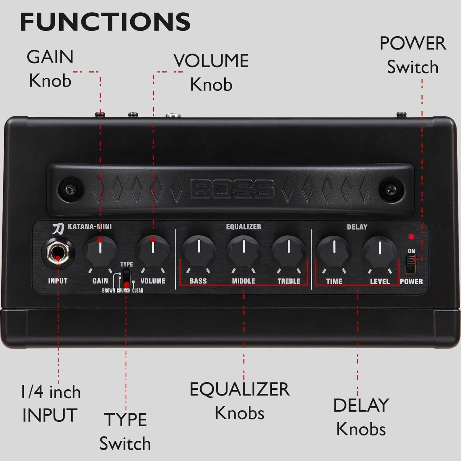 Amplificador de Guitarra Boss Katana Mini 7W con Accesorios