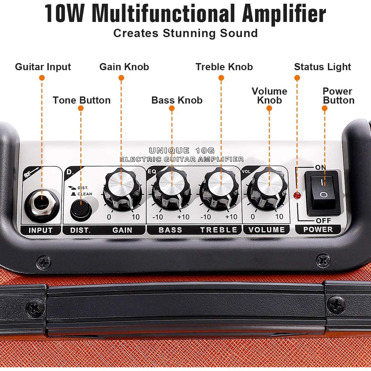 Amplificador de guitarra portátil OBB 10W Bluetooth naranja