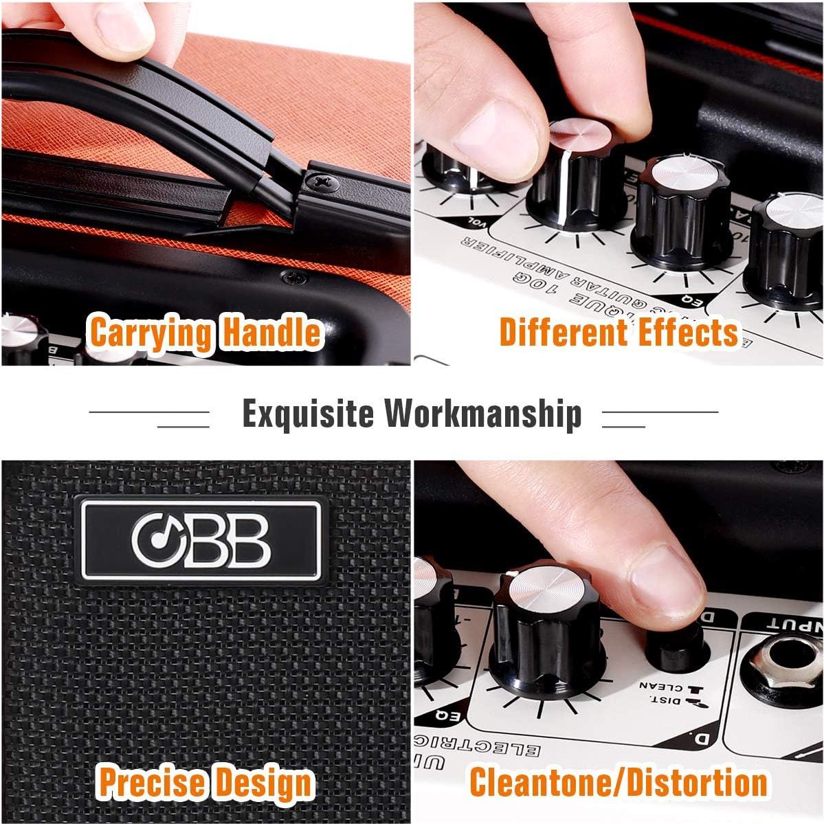 Amplificador de guitarra portátil OBB 10W Bluetooth naranja