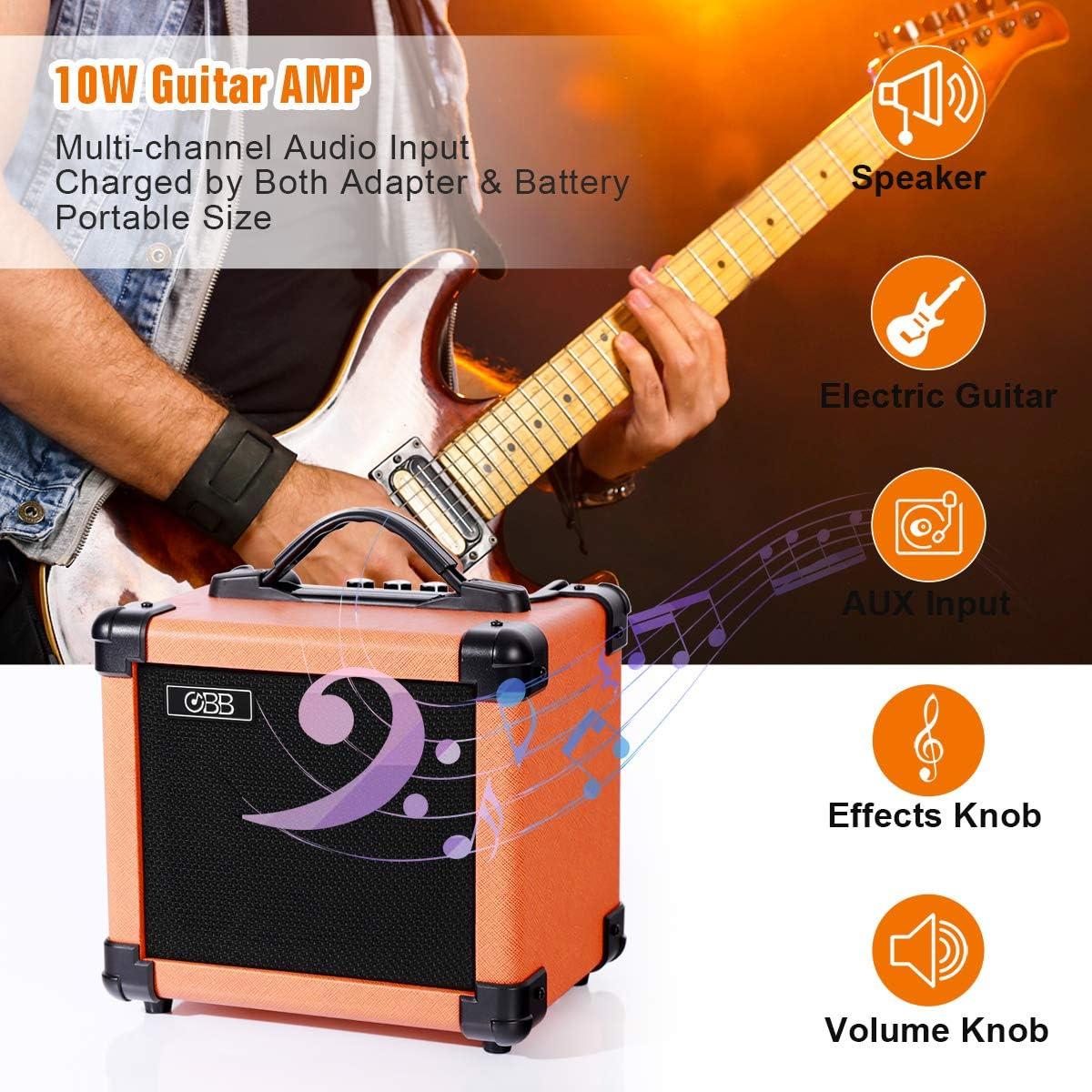 Amplificador de guitarra portátil OBB 10W Bluetooth naranja