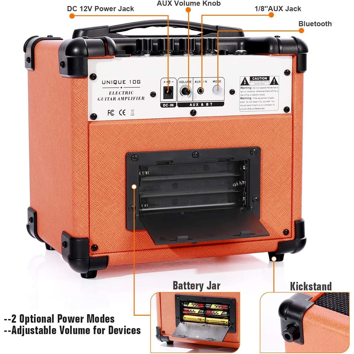 Amplificador de guitarra portátil OBB 10W Bluetooth naranja