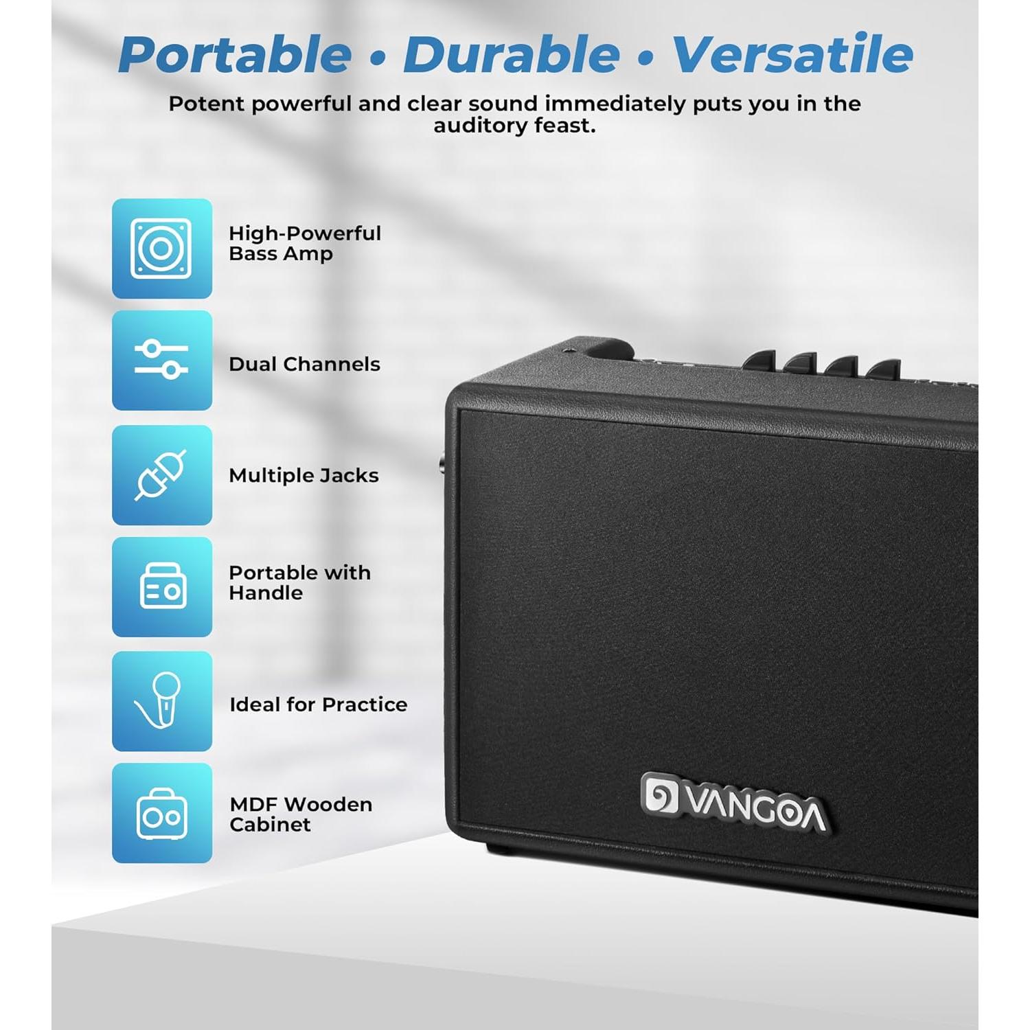 Amplificador de Bajo Vangoa 30W Portátil 8" con Overdrive