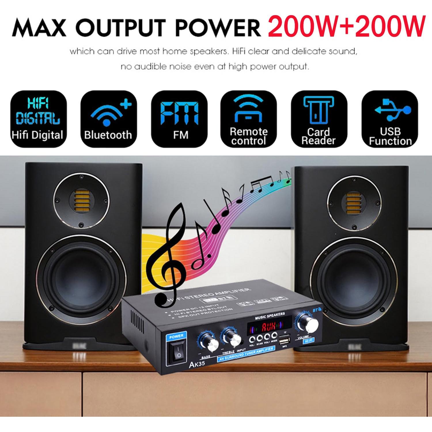 Amplificador Estéreo AK35 Woopker 200W Bluetooth 5.0 2.0 Canal