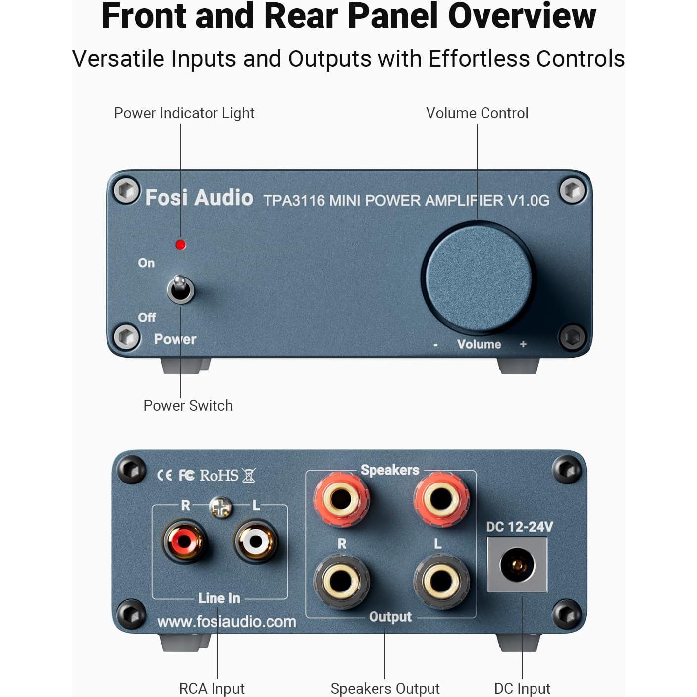 Amplificador Estéreo Mini Fosi Audio V1.0G 50W x 2 para Altavoces