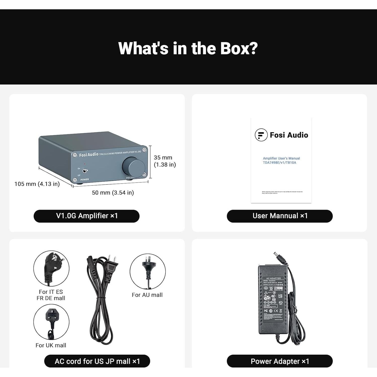 Amplificador Estéreo Mini Fosi Audio V1.0G 50W x 2 para Altavoces