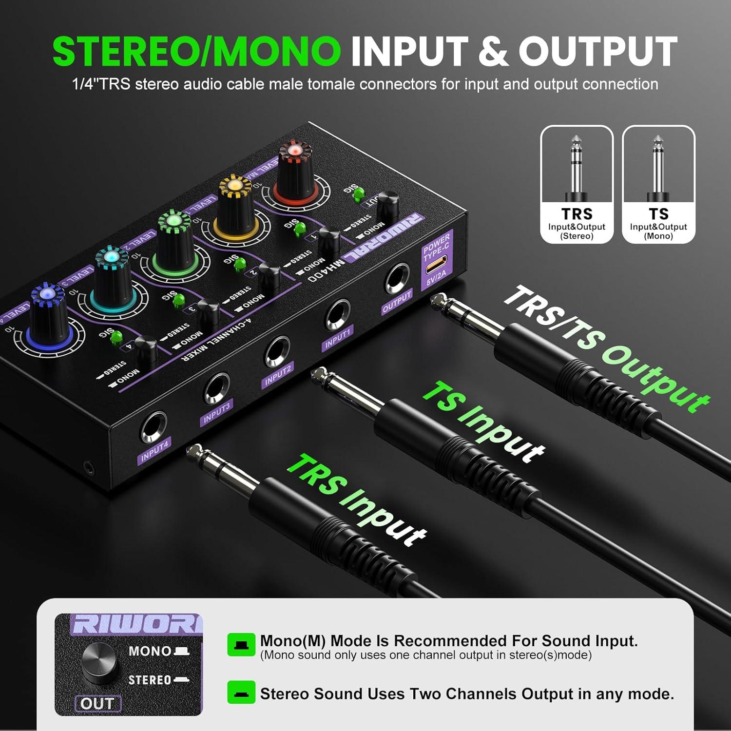 Mini Mezclador de Audio Estéreo 4 Canales USB MH400