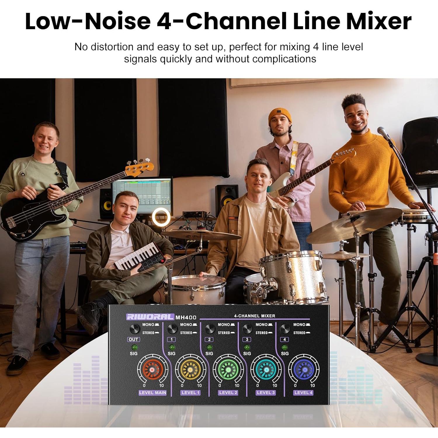 Mini Mezclador de Audio Estéreo 4 Canales USB MH400