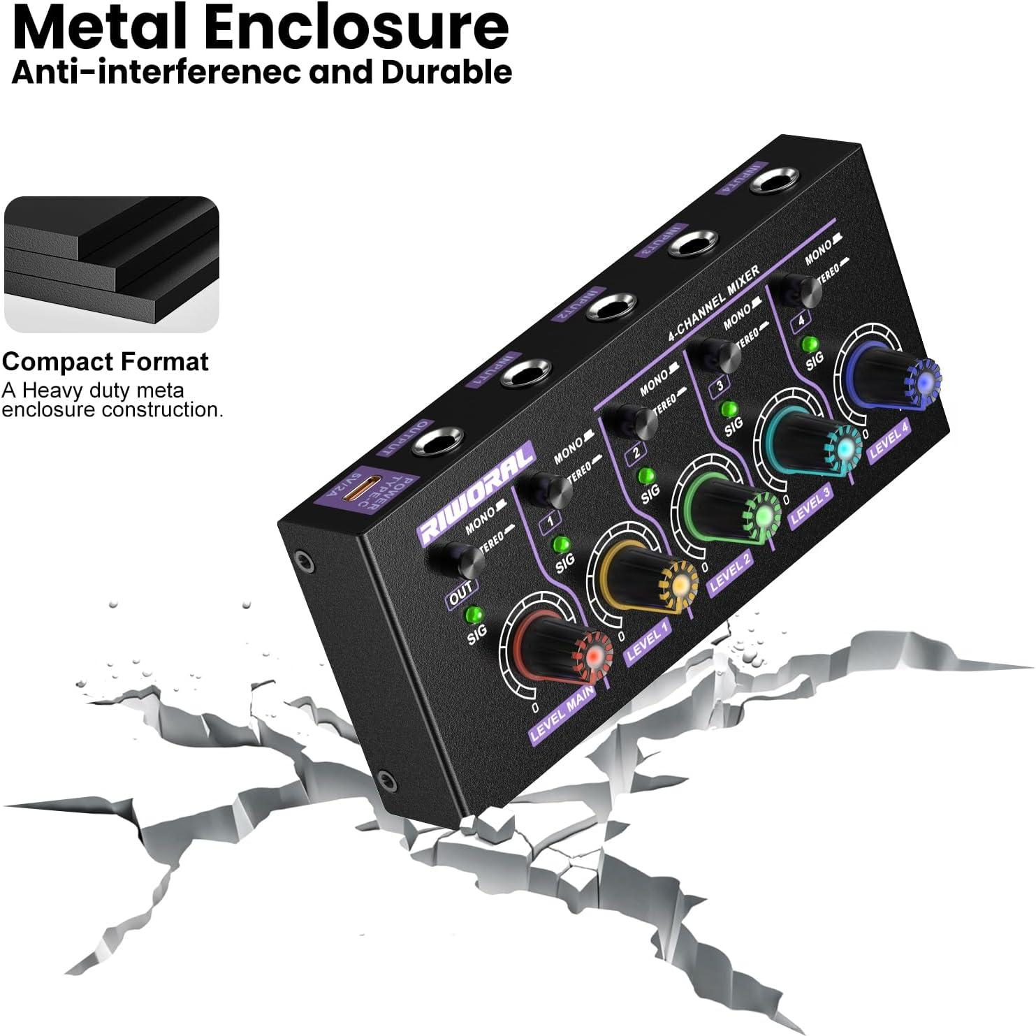 Mini Mezclador de Audio Estéreo 4 Canales USB MH400